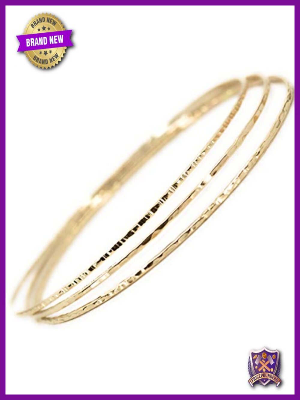 14k Gold Filled Bangle Set of 3 Hammered Slip On Handmade